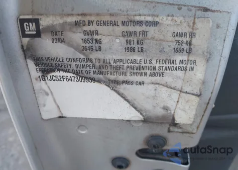 2004 Chevrolet Cavalier из США, поврежденный, VIN 1G1JC52F647309939